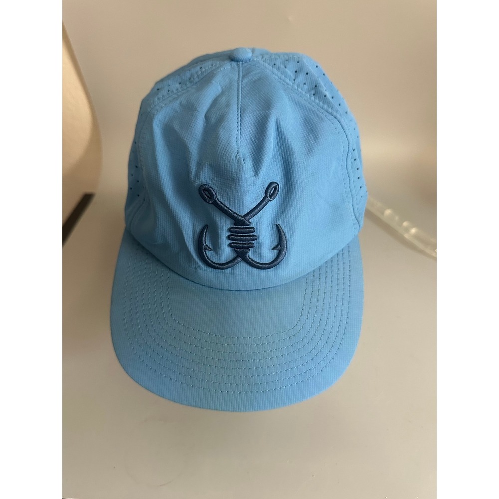 Avid Sportswear Fishing Hat Blue Perforated Performance Snapback Hook Logo Cap
